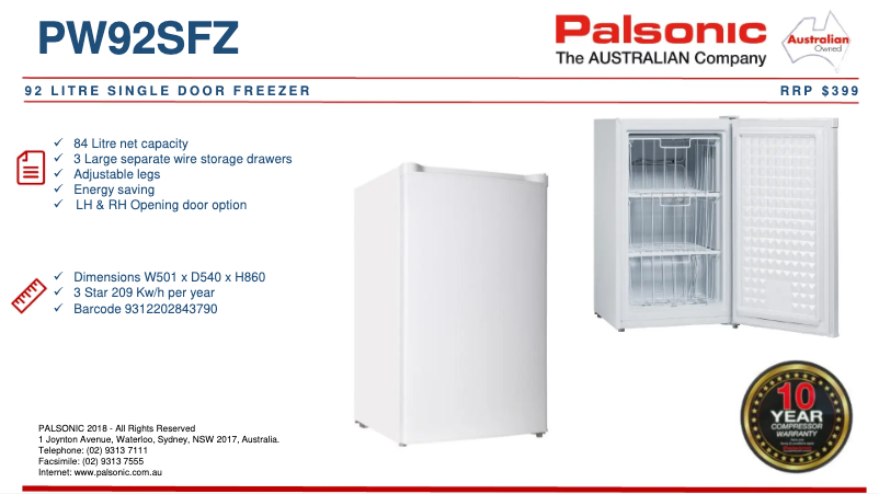 Imagen de la primera página del manual del dispositivo PW92SFZ