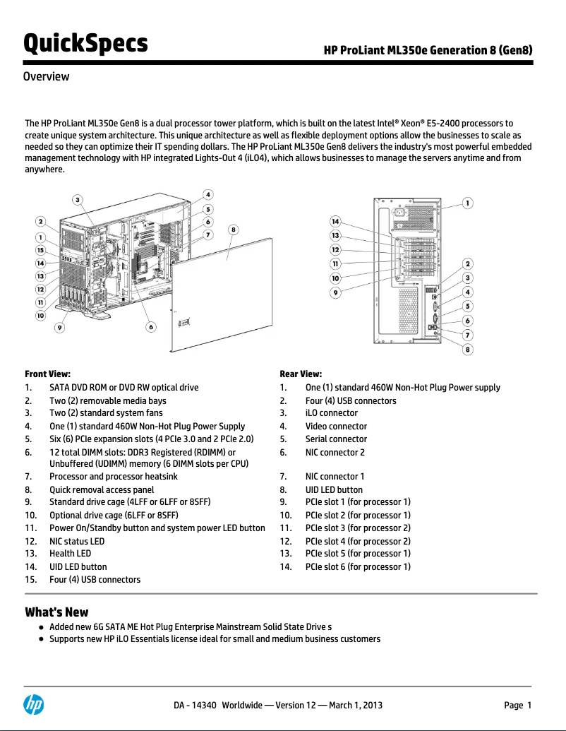 Página nº 1 - Manual de usuario HP ProLiant ML350e Gen8