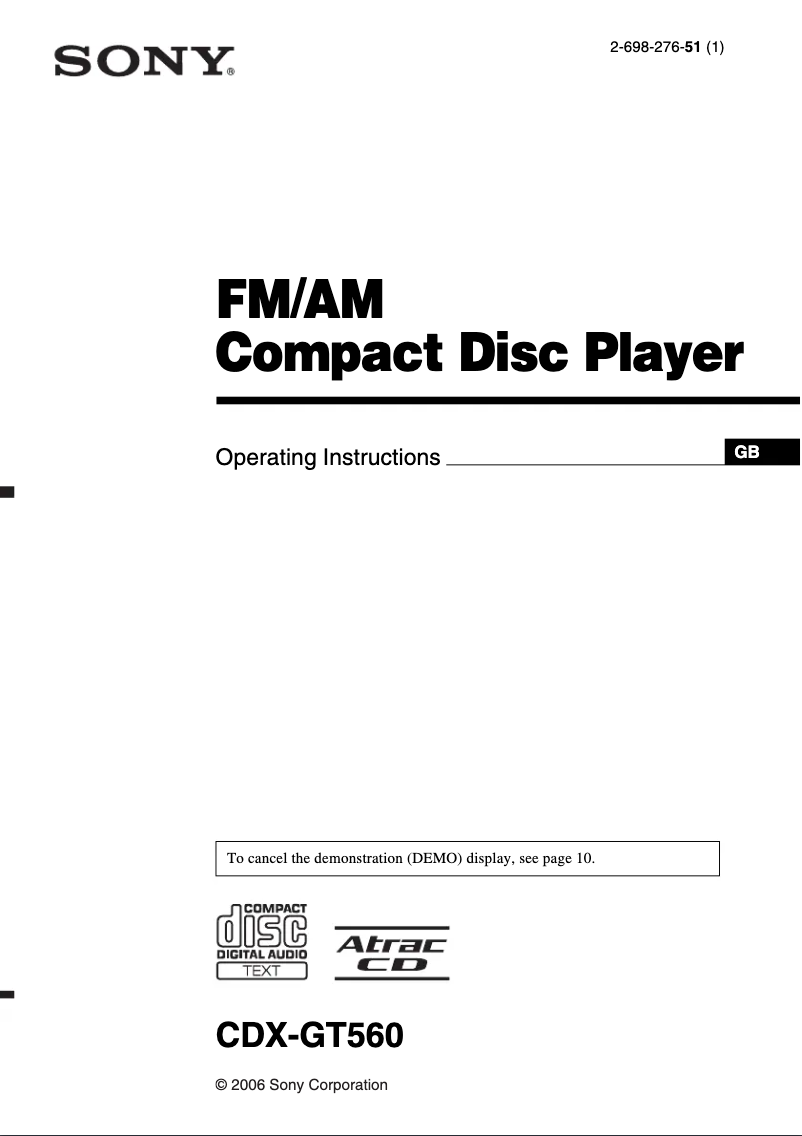Imagen de la primera página del manual del dispositivo CDX-GT560
