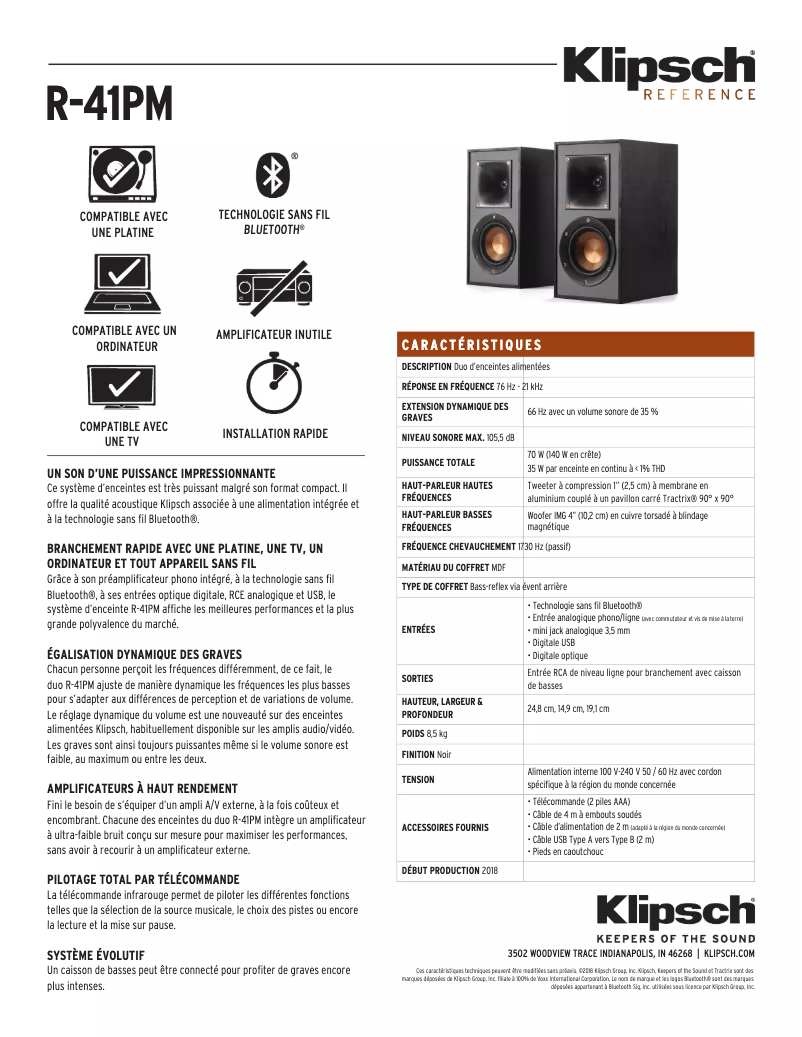 Página 1 del manual Ficha técnica Klipsch Reference R-41PM
