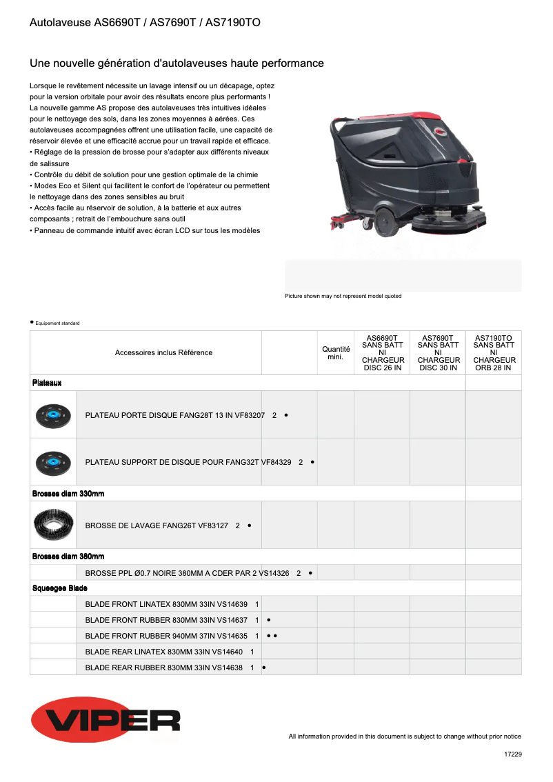 Página 1 del manual Ficha técnica Nilfisk Viper AS7190