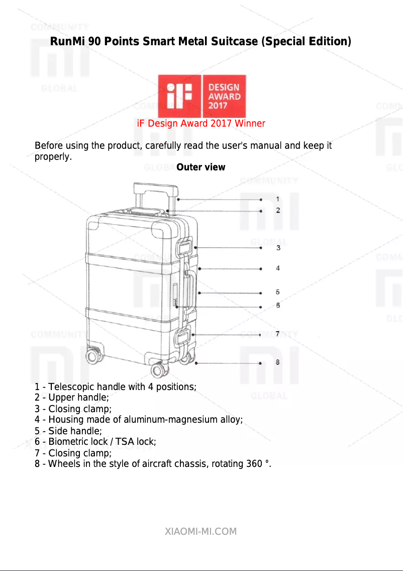 Página 1 del manual Manual de usuario Xiaomi RunMi 90 Points Smart Metal Suitcase (Special Edition