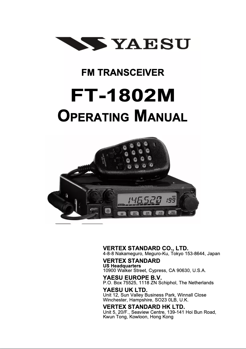 Página nº 1 - Manual de usuario Yaesu FT-1802M