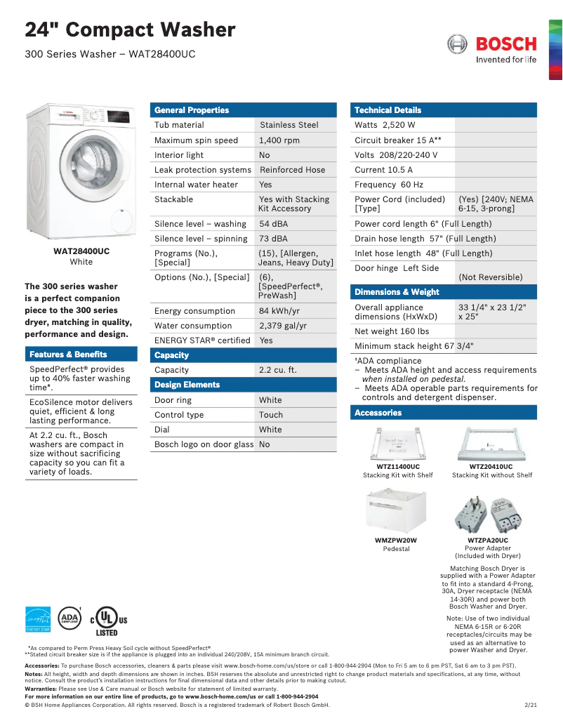 Imagen de la primera página del manual del dispositivo WAT28400UC