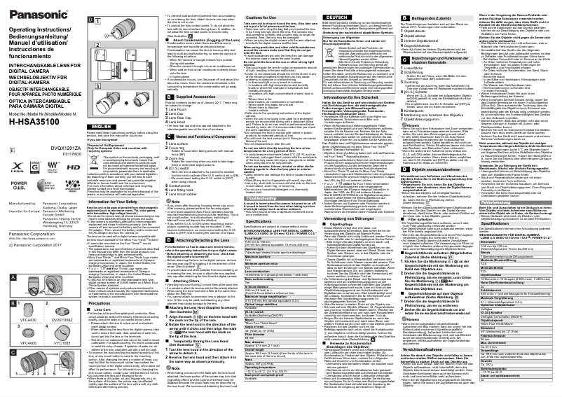 Página 1 del manual Manual de usuario Panasonic G X Vario 35-100mm f/2.8 II ASPH OIS