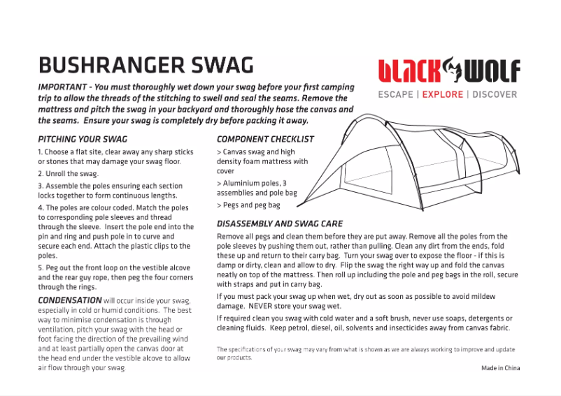 Página nº 1 - Manual de usuario Black Wolf Bushranger Swag