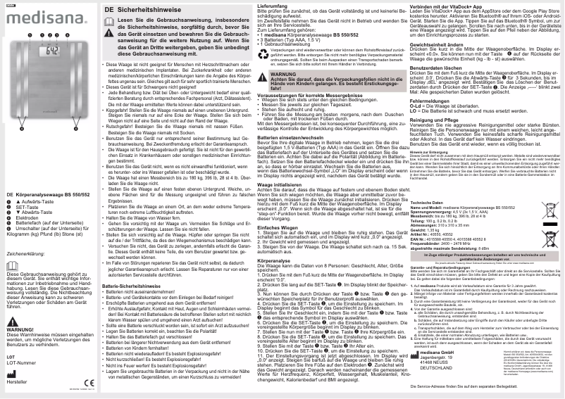 Imagen de la primera página del manual del dispositivo BS 550 Connect