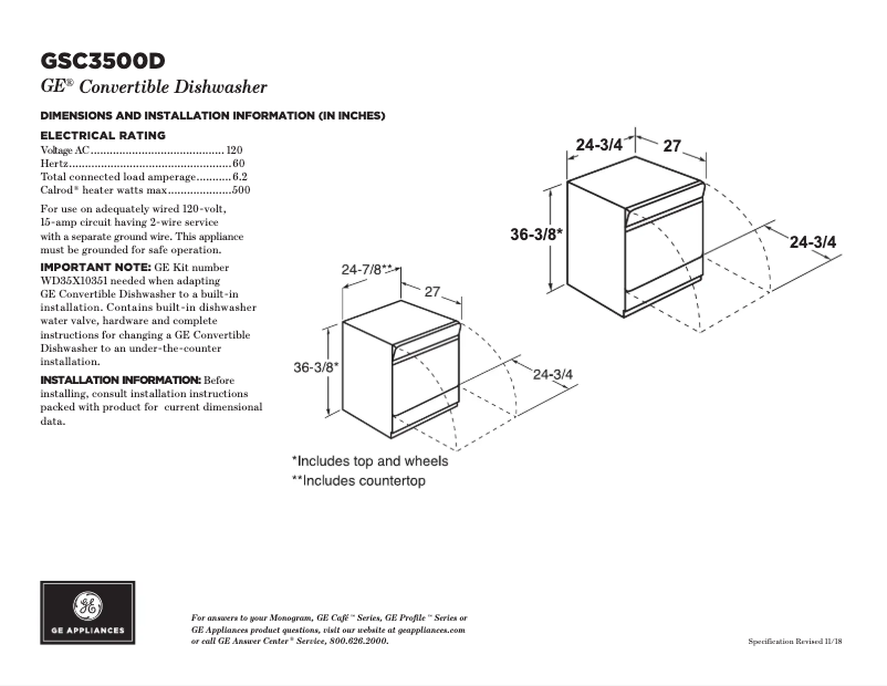 Imagen de la primera página del manual del dispositivo GSC3500DBB
