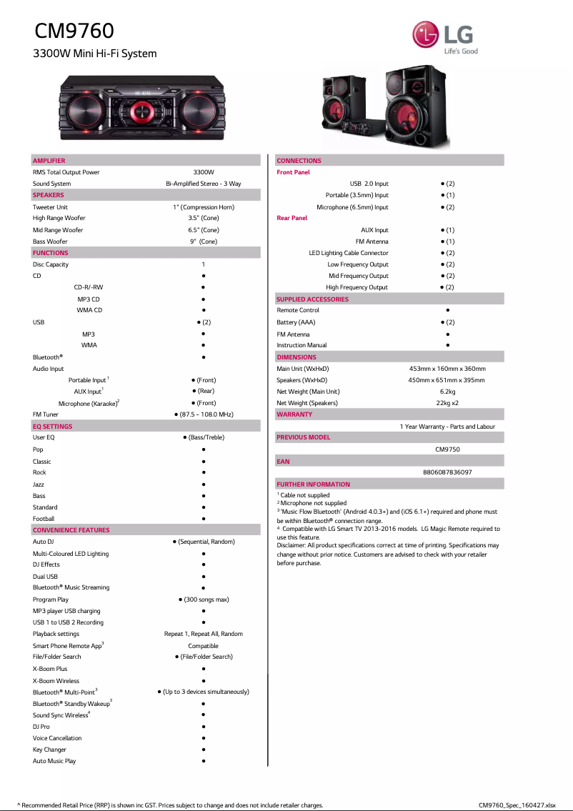 Página nº 1 - Ficha técnica LG Xboom CM9760