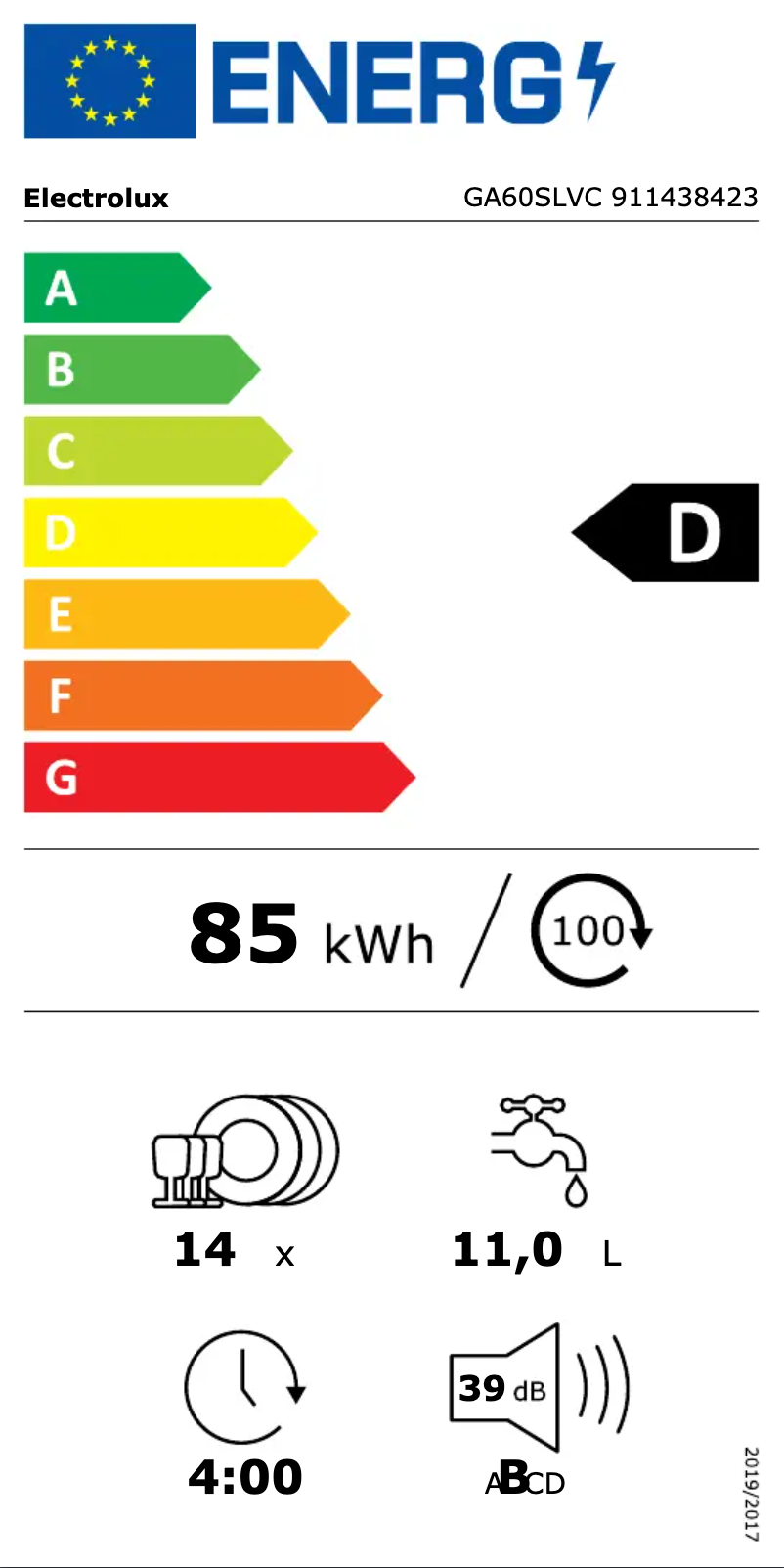 Página 1 del manual Etiqueta energética Electrolux GA60SLVC