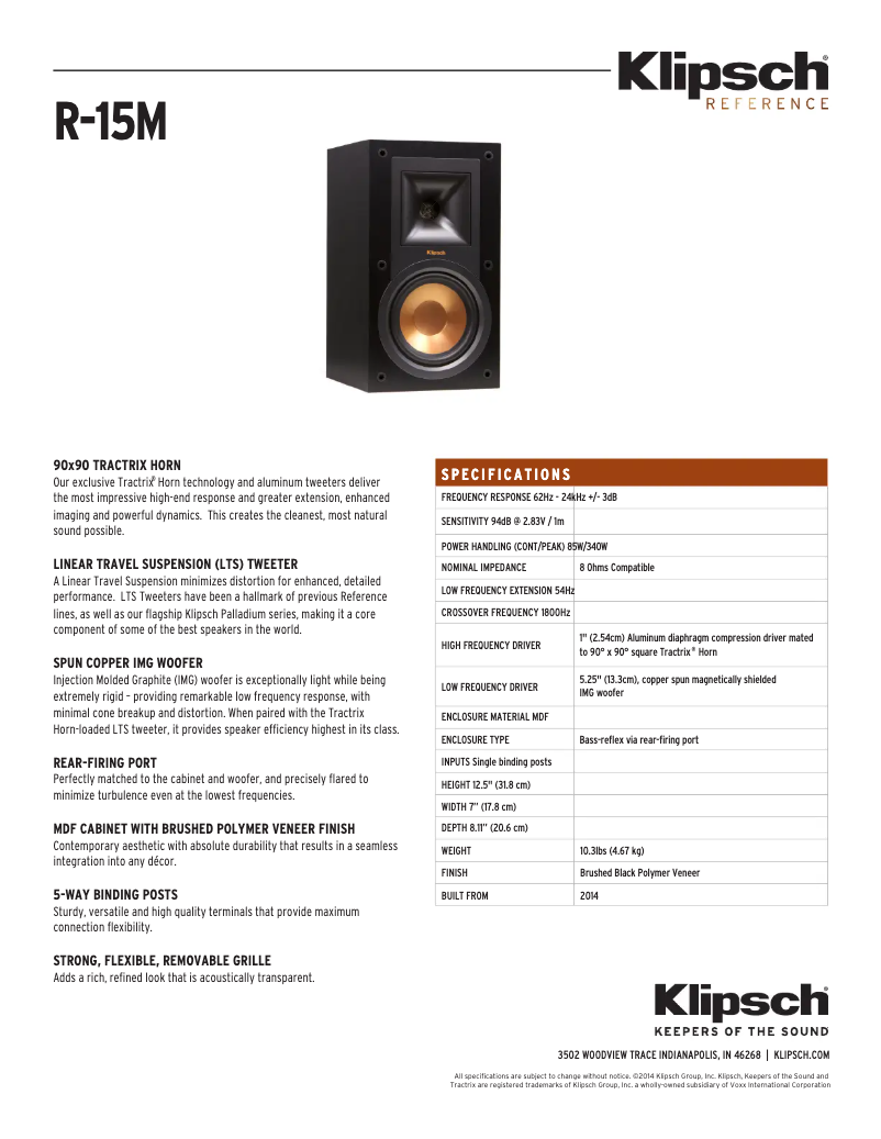 Página 1 del manual Ficha técnica Klipsch R-15M