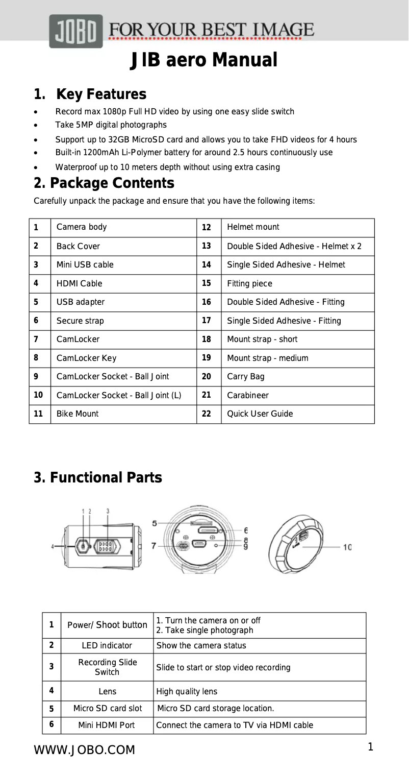 Imagen de la primera página del manual del dispositivo JIB aero