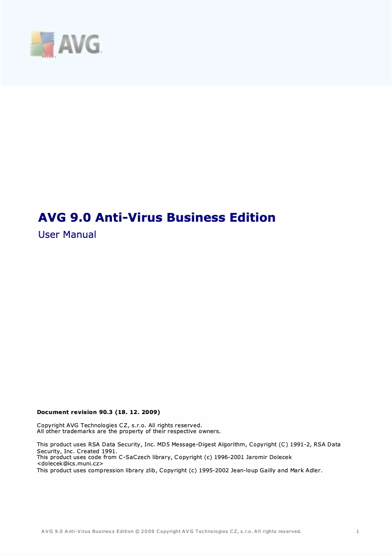 Imagen de la primera página del manual del dispositivo Anti-Virus Business Edition 9.0