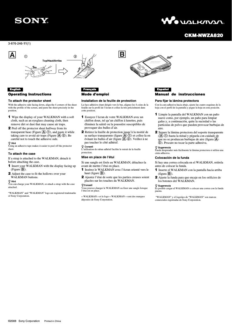 Imagen de la primera página del manual del dispositivo CKM-NWZA820