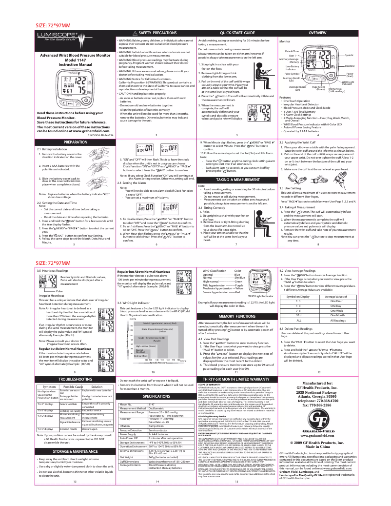 Página 1 del manual Manual de usuario Lumiscope 1147