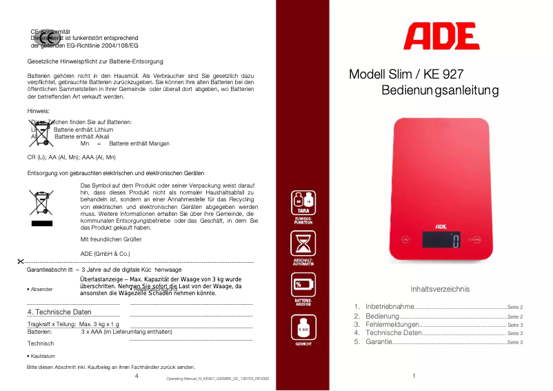 Página 1 del manual Manual de usuario ADE Slim KE 927