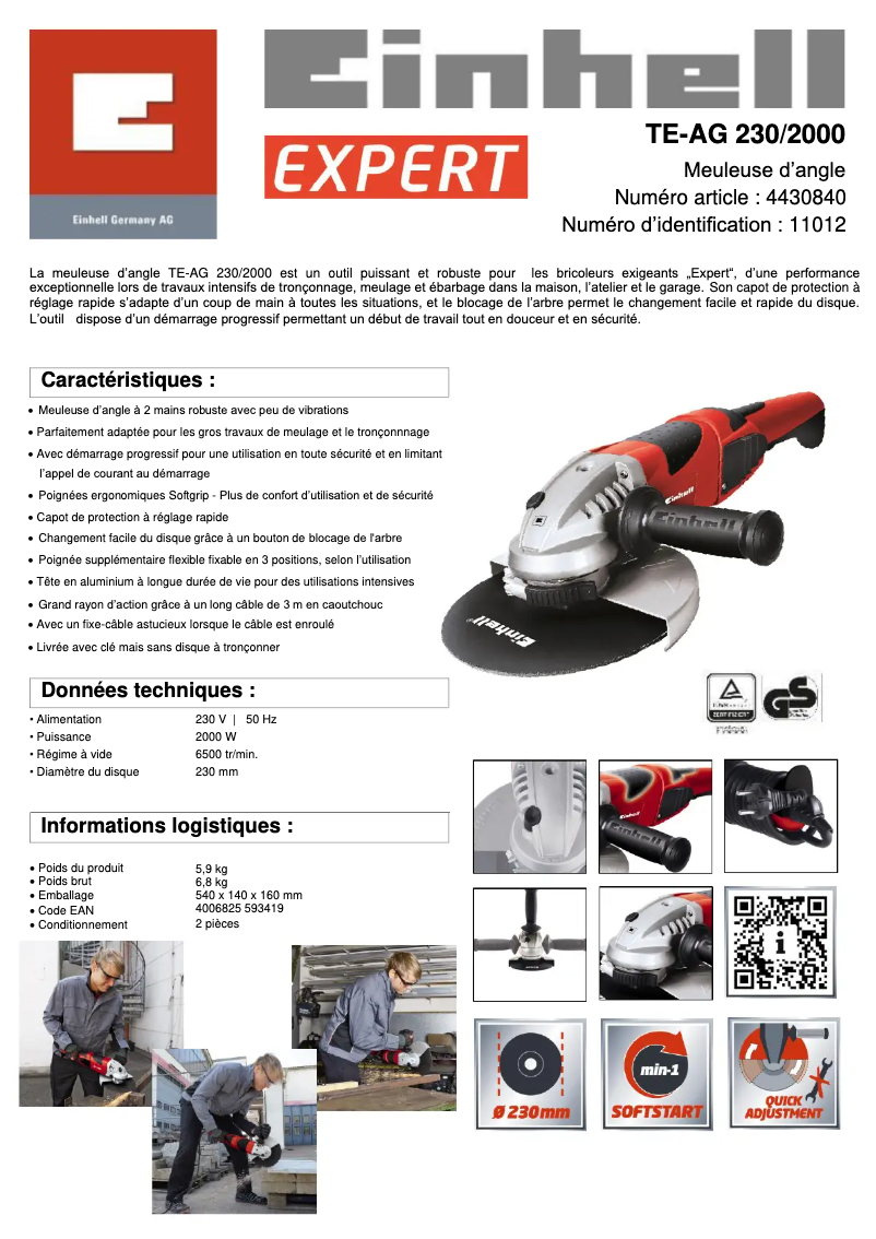 Página nº 1 - Ficha técnica Einhell TE-AG 230/2000