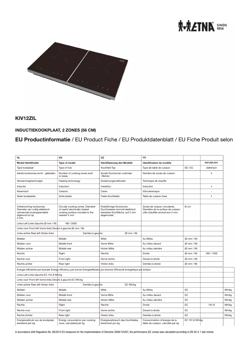 Página 1 del manual Ficha técnica Etna KIV12ZIL