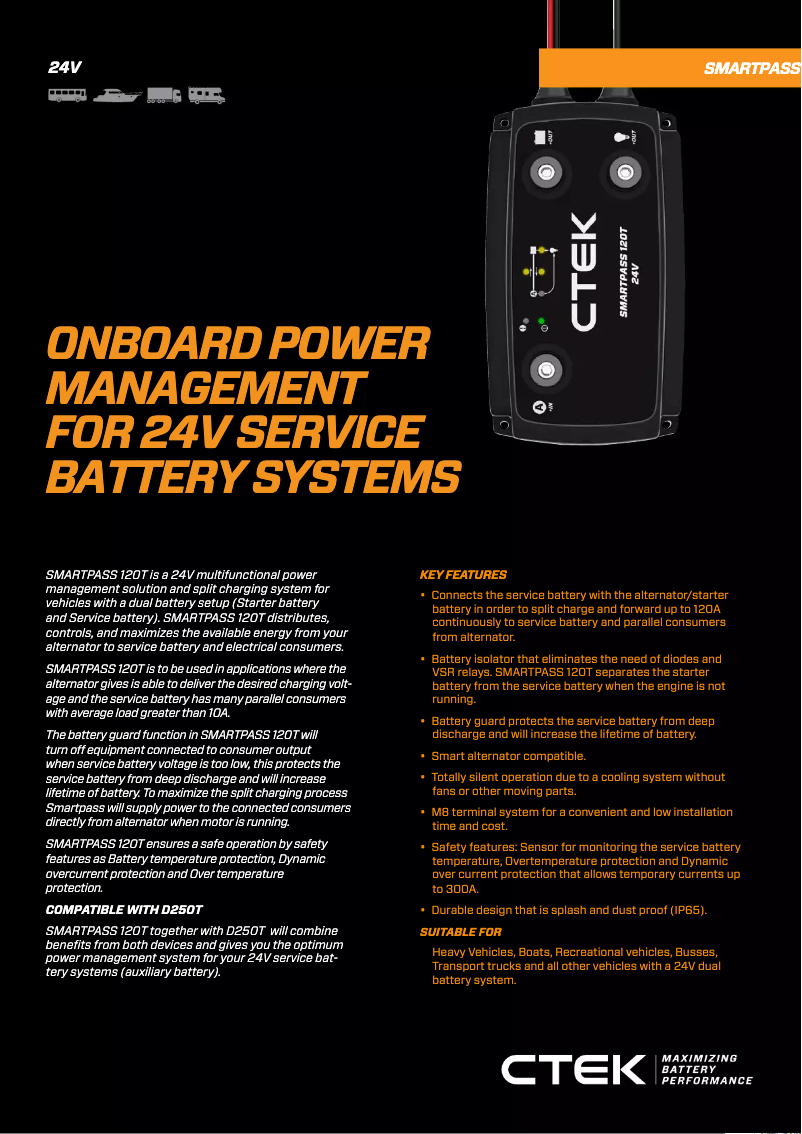 Página 1 del manual Ficha técnica Ctek Smartpass 120T