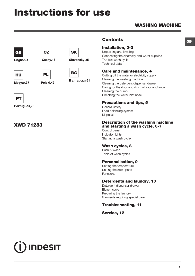 Imagen de la primera página del manual del dispositivo XWD 71283