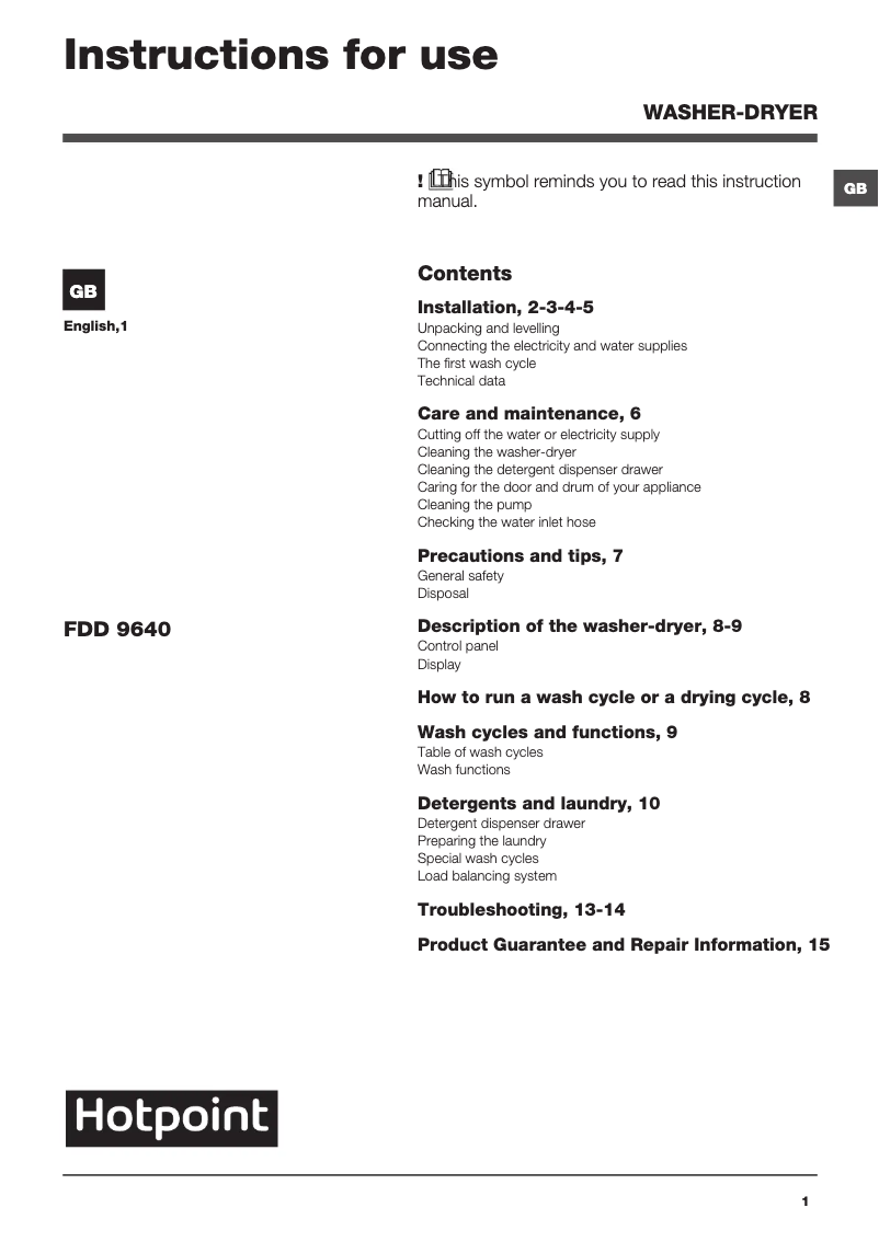 Imagen de la primera página del manual del dispositivo FDD 9640G UK