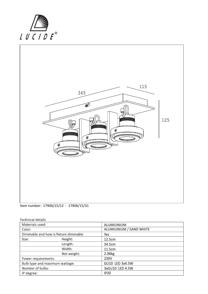 Página 1 del manual Manual de usuario Lucide Landa 17906/15/12