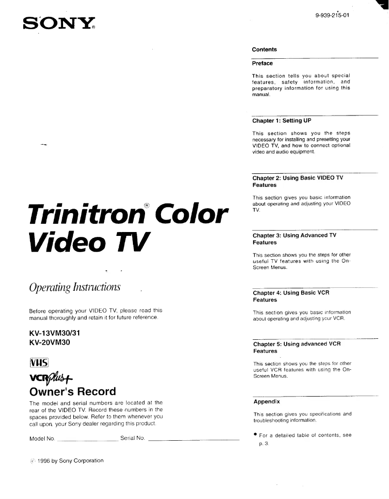 Página 1 del manual Manual de usuario Sony KV-20VM30