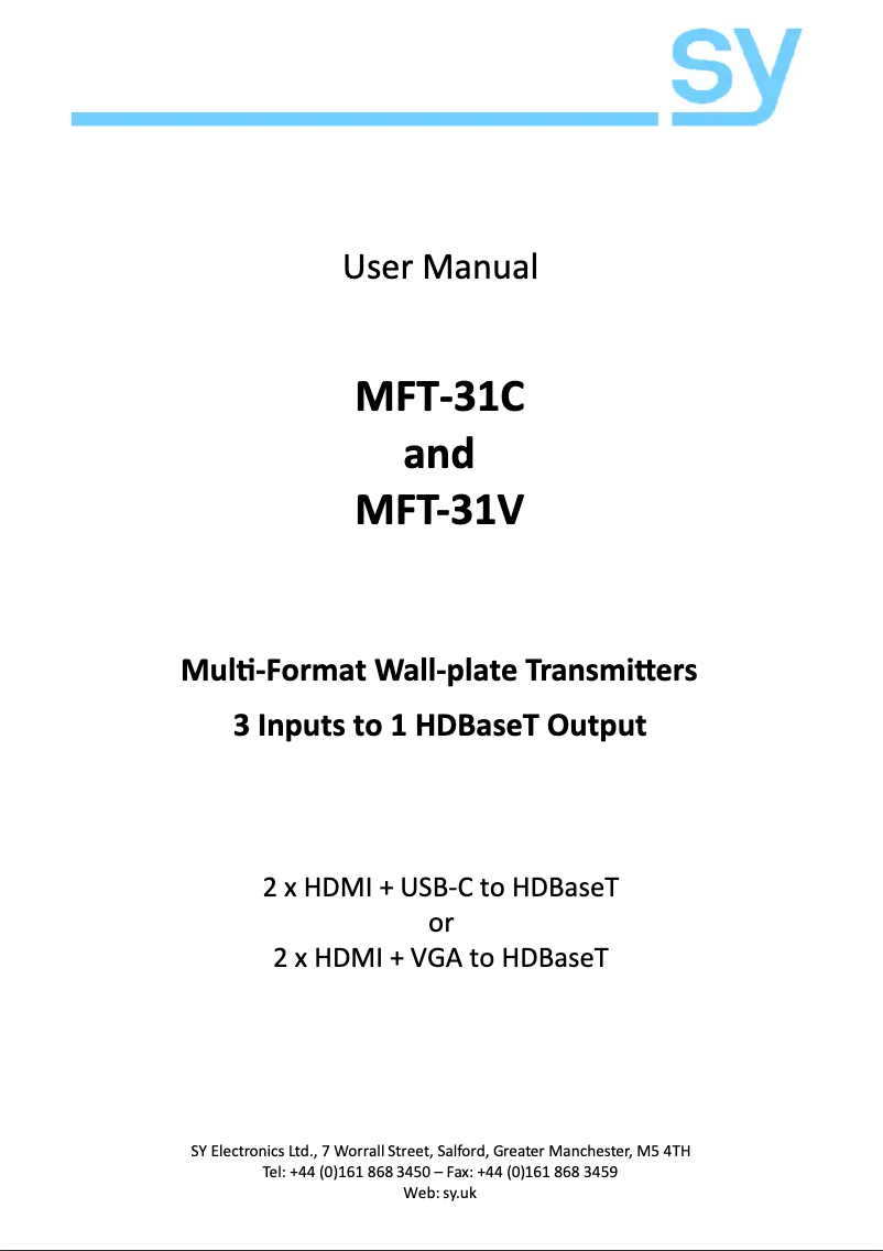 Página 1 del manual Manual de usuario SY Electronics MFT-31VE