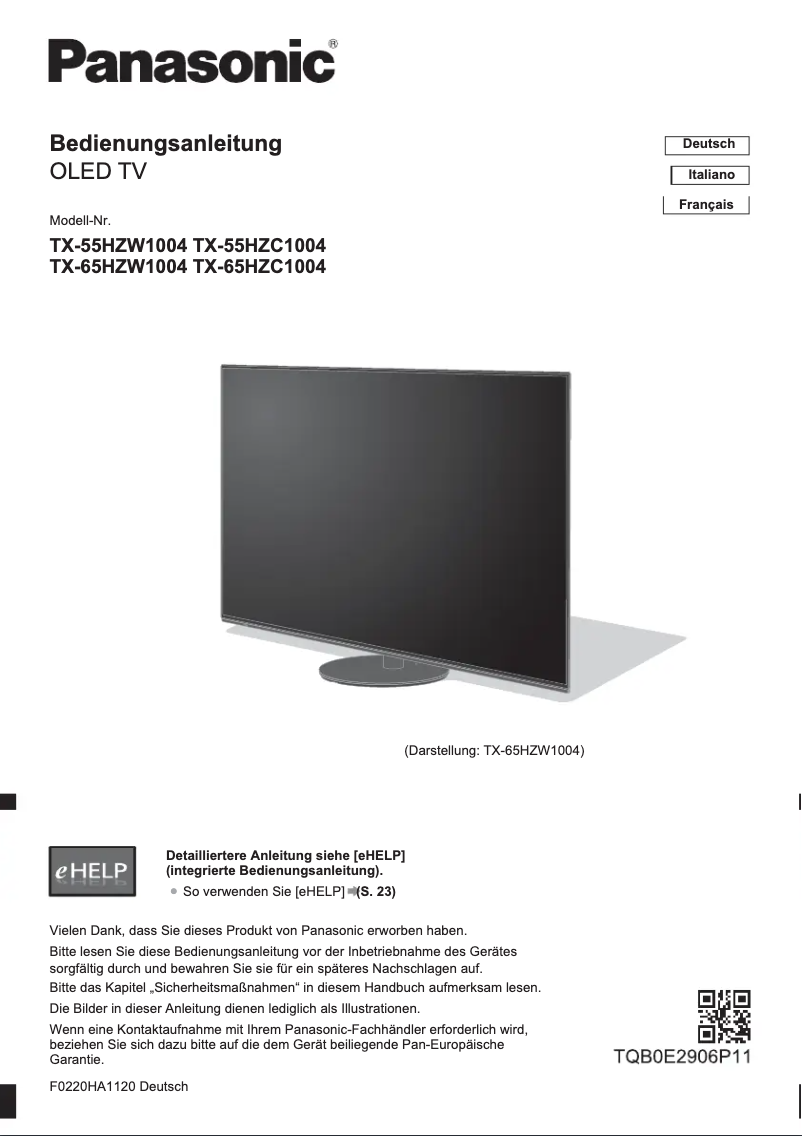 Imagen de la primera página del manual del dispositivo TX-65HZW1004