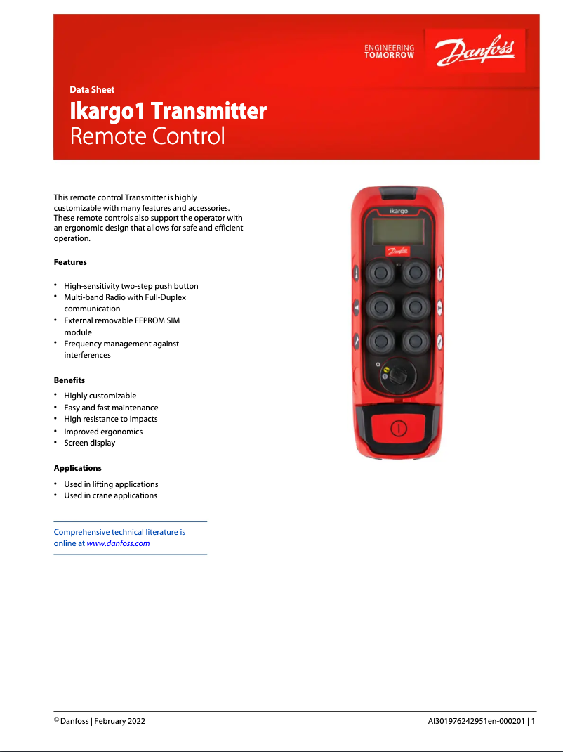 Página 1 del manual Ficha técnica Danfoss Ikargo