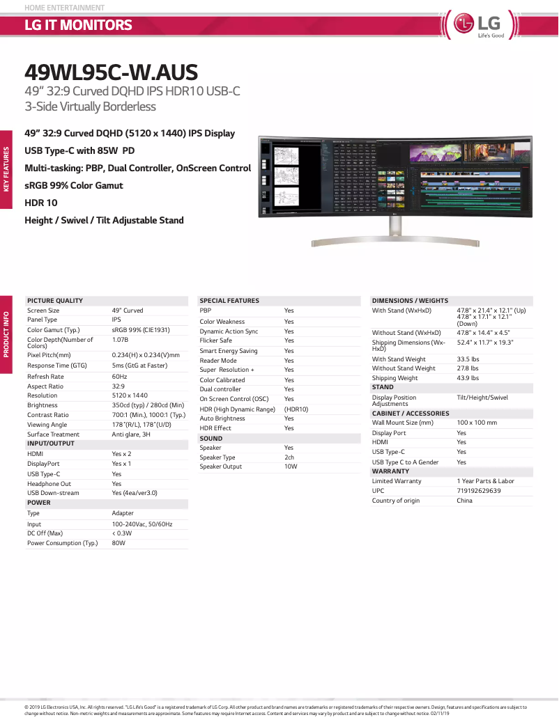 Imagen de la primera página del manual del dispositivo 49WL95C