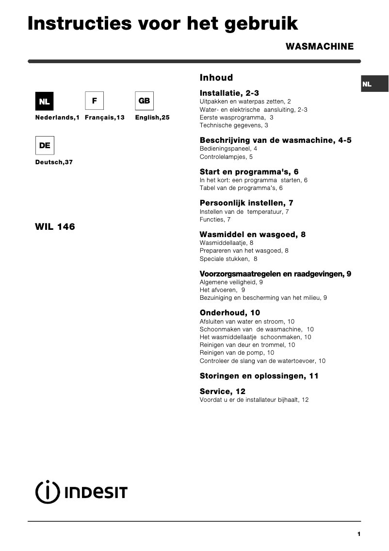 Imagen de la primera página del manual del dispositivo WIL 146 (NL)