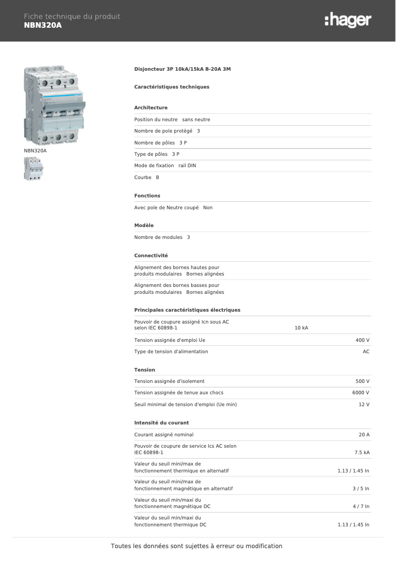 Página 1 del manual Manual de usuario Hager NBN320A