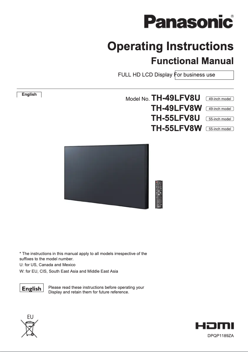 Imagen de la primera página del manual del dispositivo TH-55LFV8W