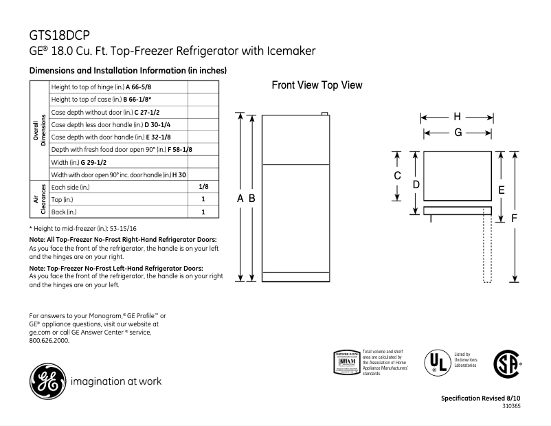 Imagen de la primera página del manual del dispositivo GTS18DCPRWW