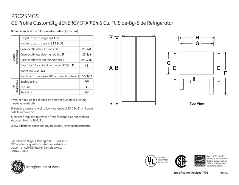 Imagen de la primera página del manual del dispositivo Profile PSC25MGSWW
