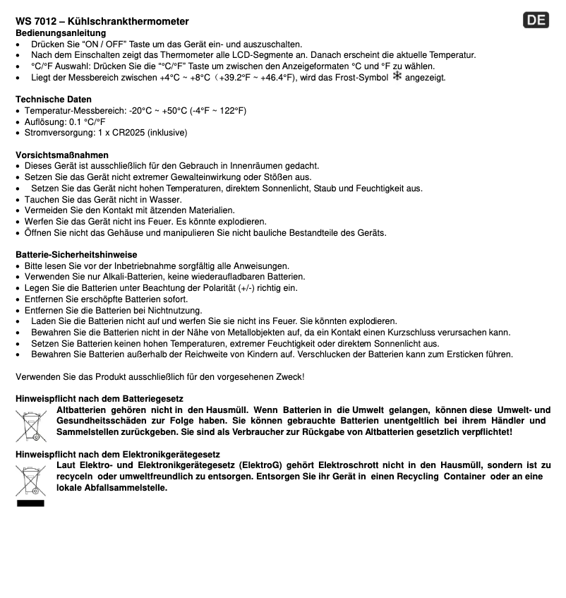 Página nº 1 - Manual de usuario Techno Line WS 7012