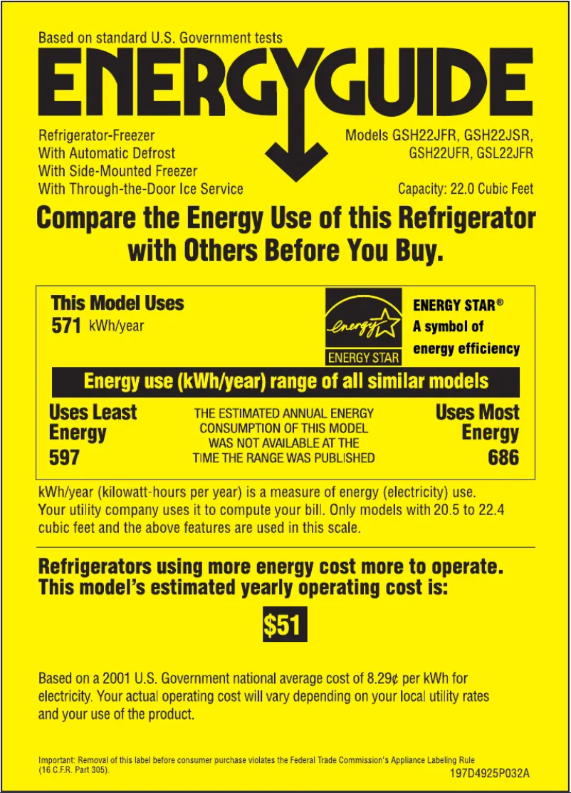 Página nº 1 - Etiqueta energética GE GSH22UFRWW