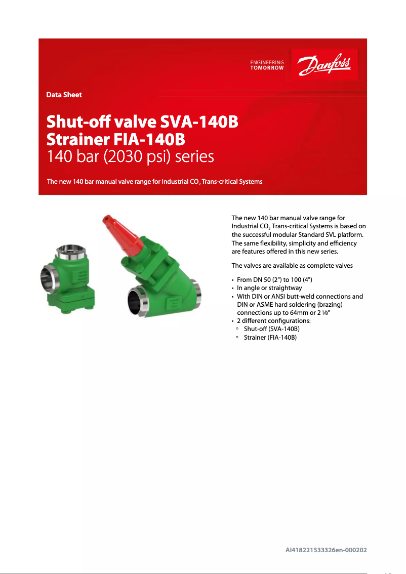 Página 1 del manual Ficha técnica Danfoss SVA-140B