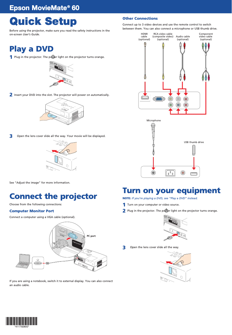 Página 1 del manual Manual de usuario Epson MovieMate 60