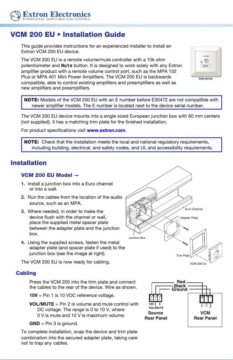 Imagen de la primera página del manual del dispositivo VCM 200 EU
