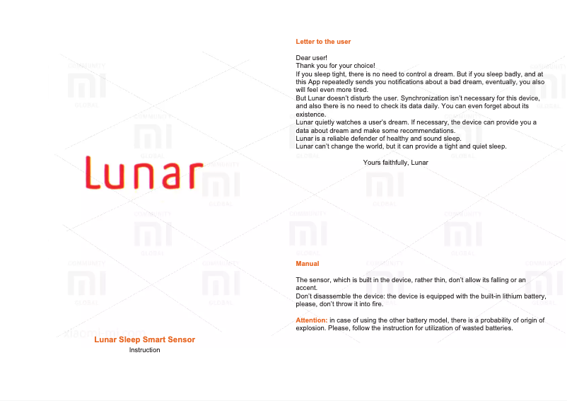 Página 1 del manual Manual de usuario Xiaomi Lunar Smart Sleep Sensor