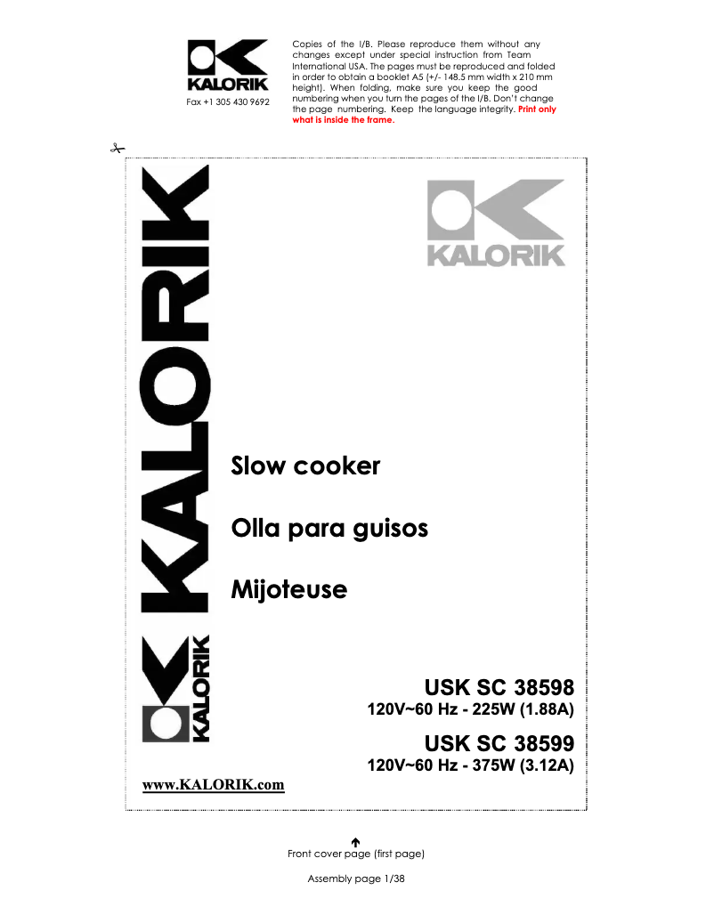 Página 1 del manual Manual de usuario Kalorik SC 38598 SS