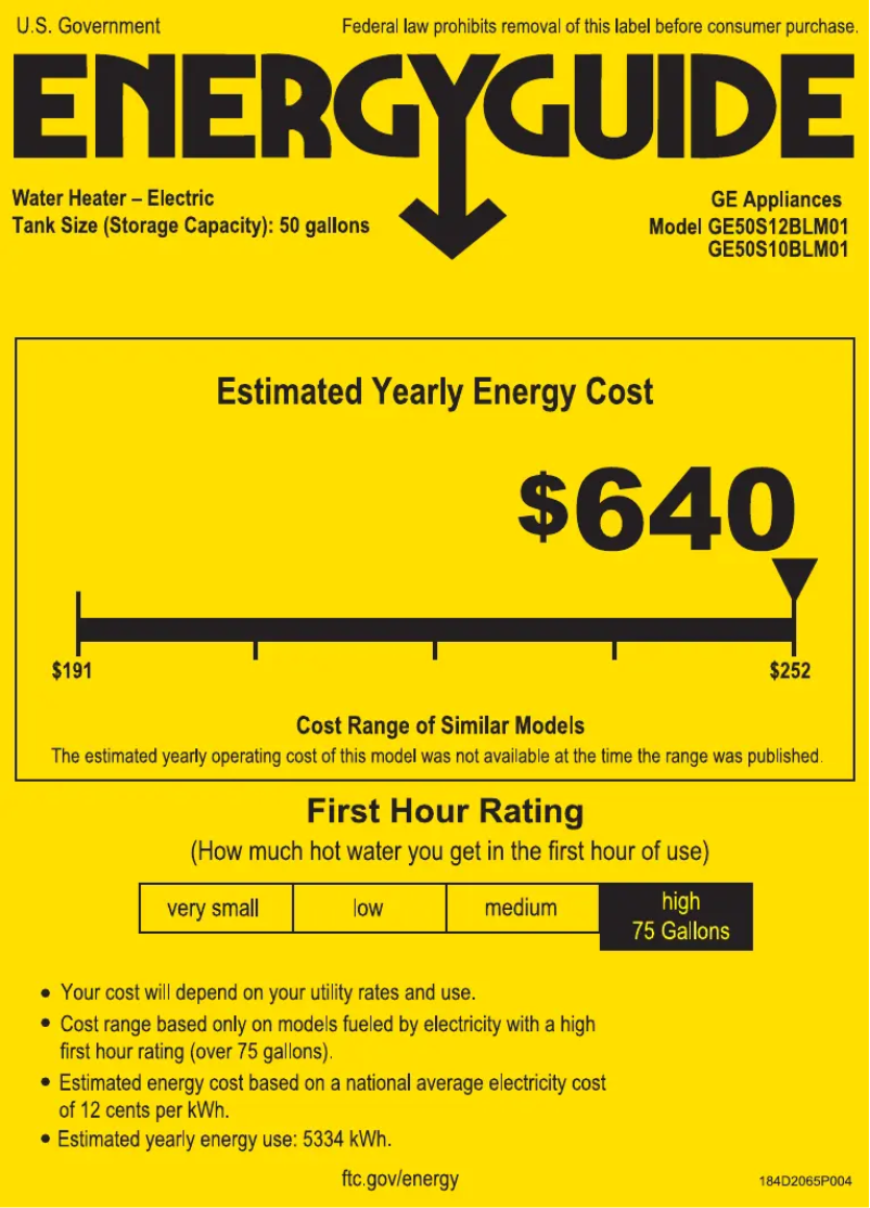 Página 1 del manual Etiqueta energética GE GE50S12BLM