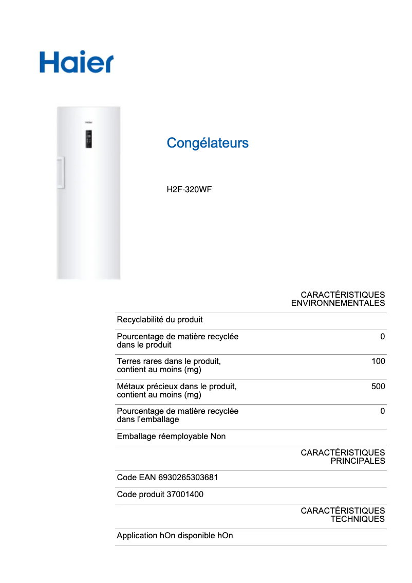 Imagen de la primera página del manual del dispositivo H2F-320WF