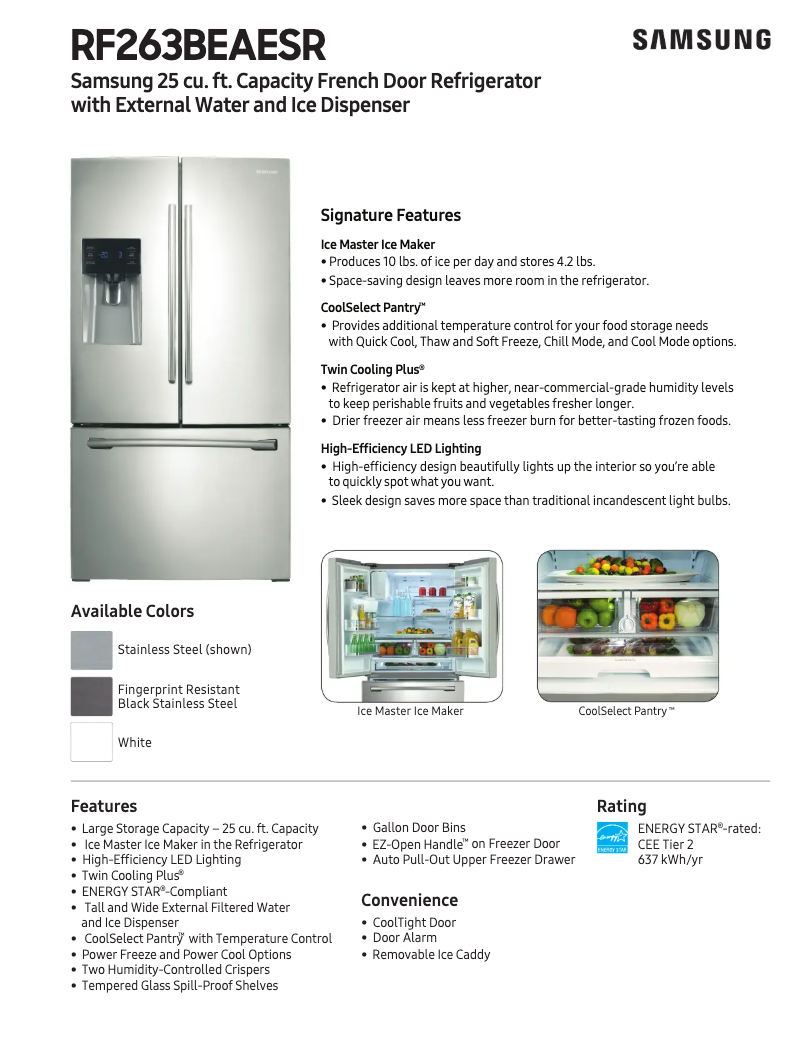 Imagen de la primera página del manual del dispositivo RF263BEAE