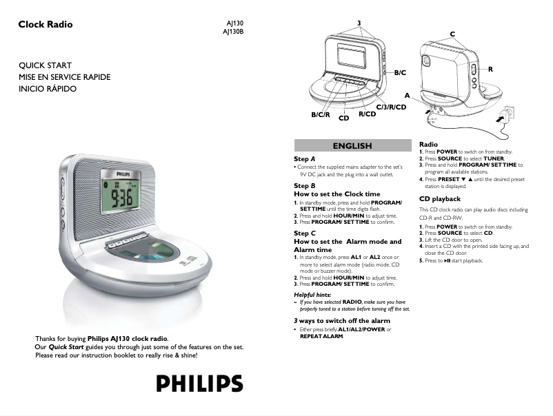 Página 1 del manual Guía de inicio rápido Philips AJ130B