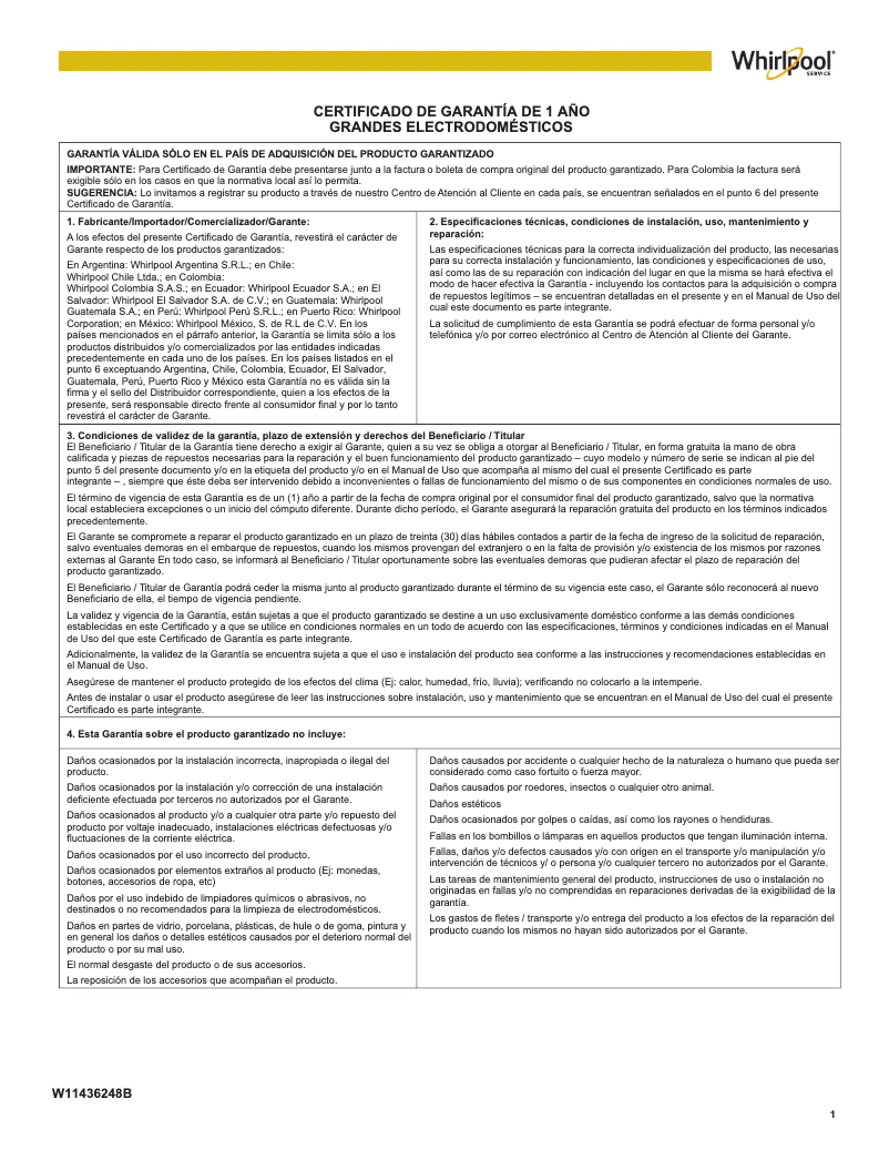 Página 1 del manual Información de garantía GE GDT535PGRBB