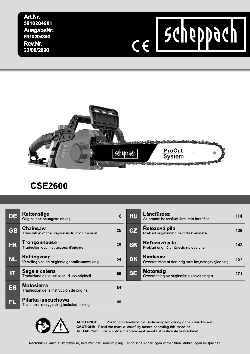 Página 1 del manual Manual de usuario Scheppach CSE2600
