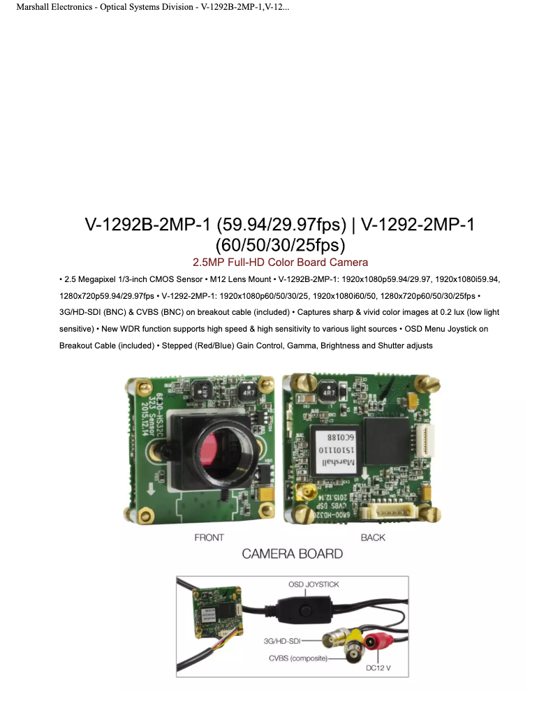 Página 1 del manual Manual de usuario Marshall Electronics V-1292